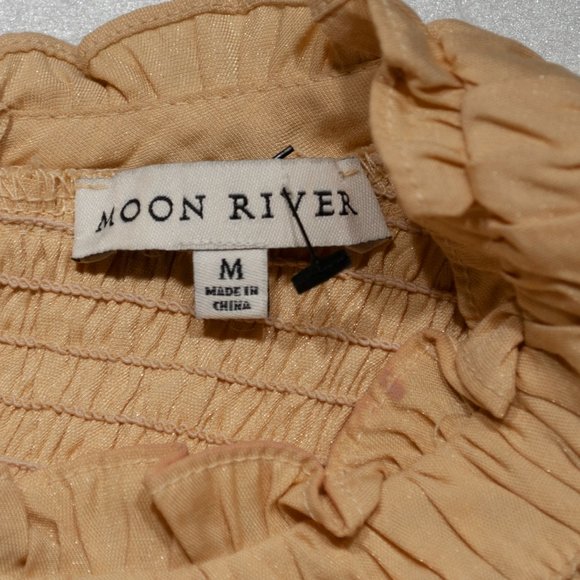 Moon River Smocked High Neck Short Dress Womens Medium M Yellow Boho Shift X!15X - Picture 5 of 6